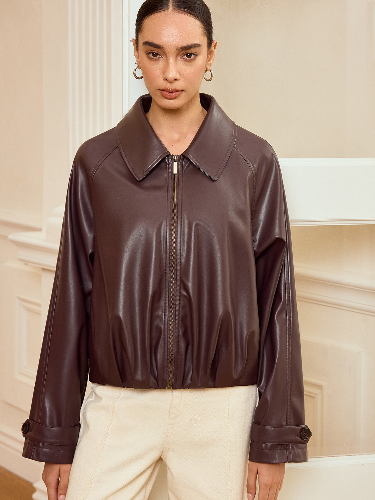 Alison | Collared Zip-Up Faux PU Jacket 2