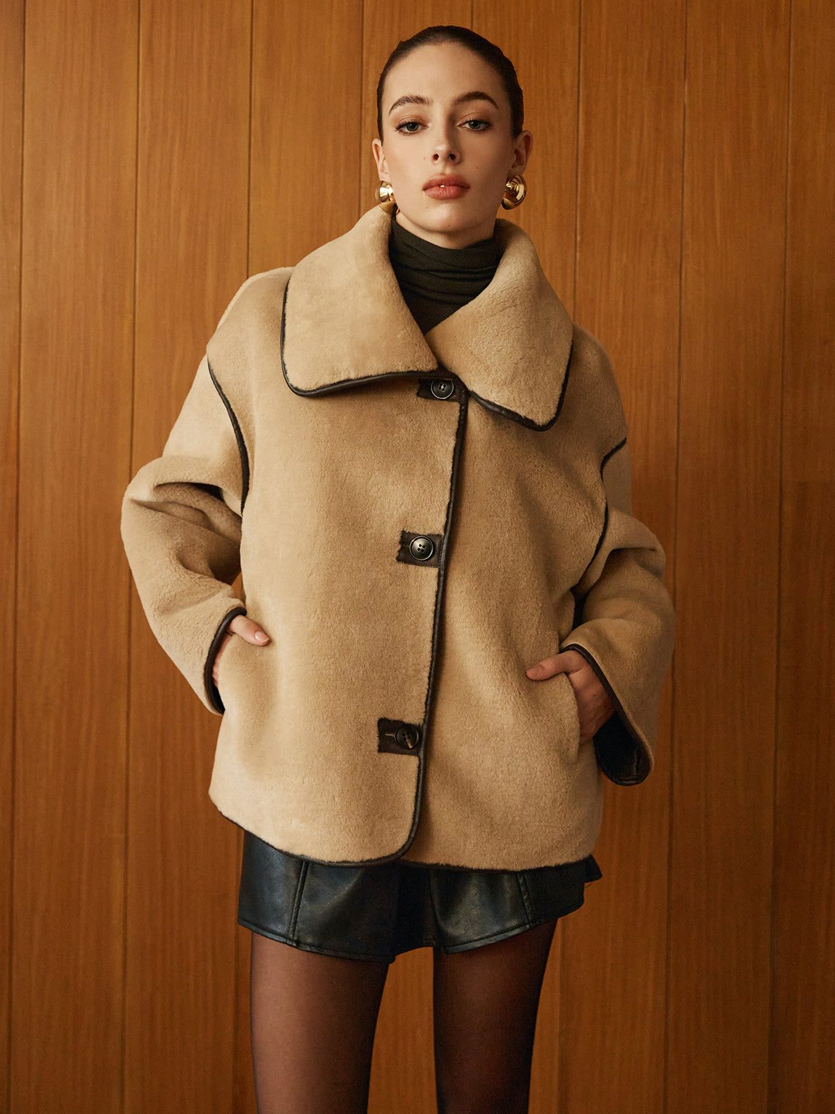 Angelica | Contrast Piping Shift Minky Coat 5