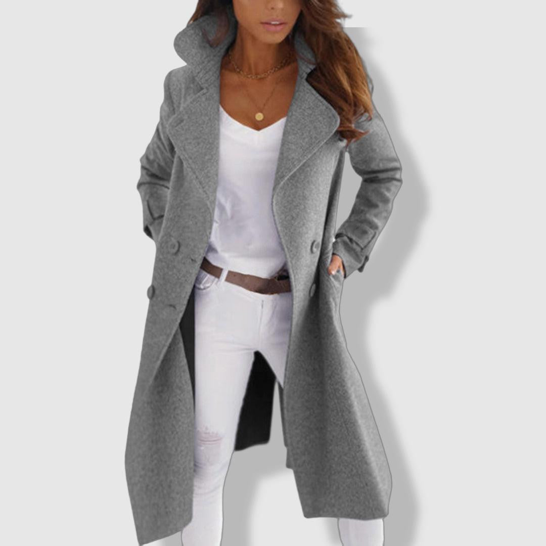 Chic Women’s Longline Wool Trench Coat – Double-Breasted Winter Jacket with Wide Lapel Design 2