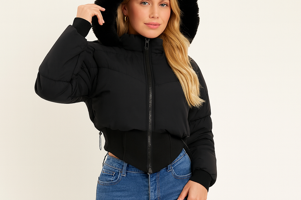 Clara Boussard | Cropped Down Jacket with Detachable Fur Collar 0