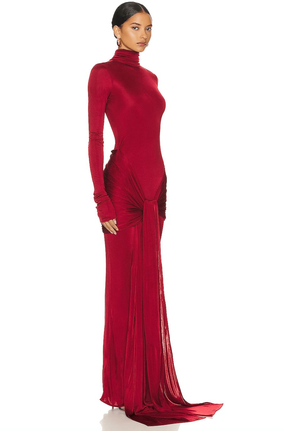 CrimsonSilhouette | Elegant Sculptural High Neck Maxi Dress 3
