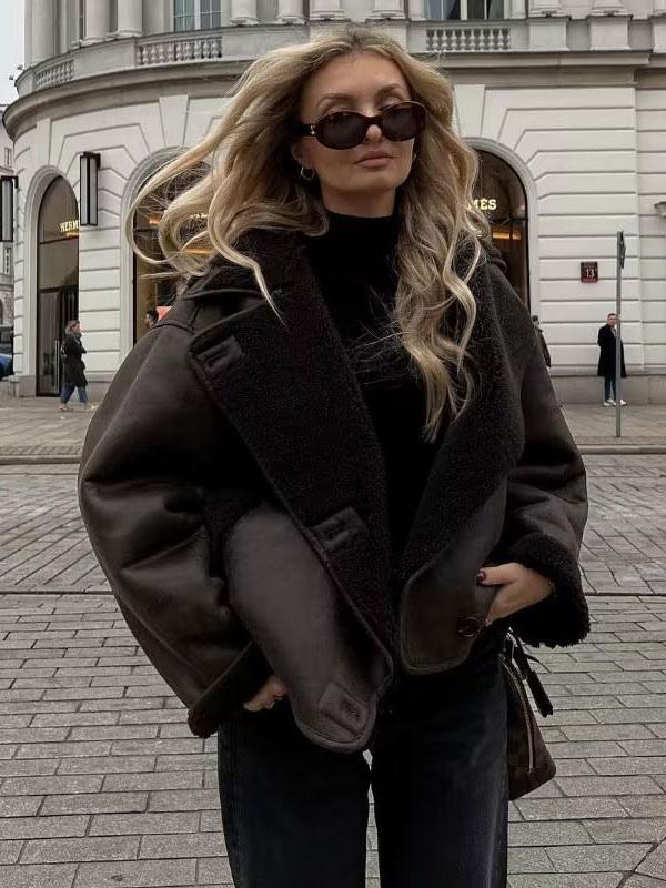 Elise Monroe | Brown Leather Fleece Jacket 2