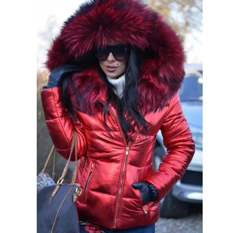 Fashionable Women’s Quilted Puffer Jacket – Insulated Slim Fit Coat with Faux Fur Hood for Winter 1