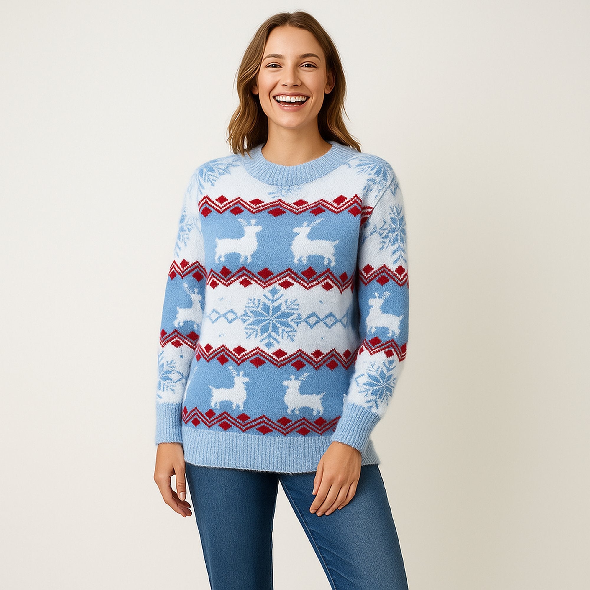 FrostyReindeer | Cozy Festive Women's Christmas Jumper with Reindeer Design 1