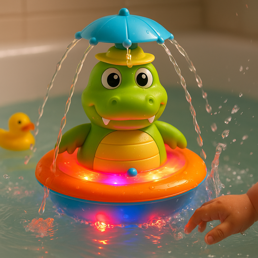 GlowGator | Light-Up Floating Crocodile Bath Toy with Water Sprayer 0