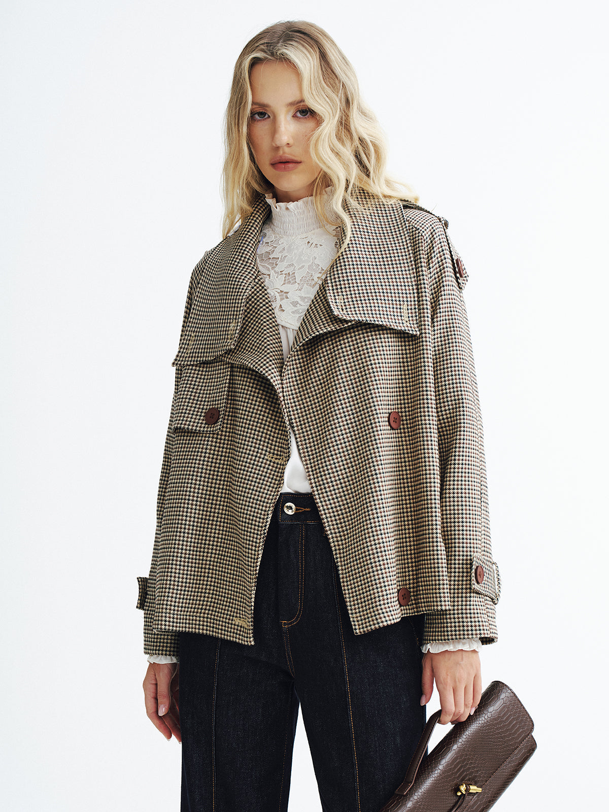 Henley | Vintage Plaid Cropped Trench Coat 0