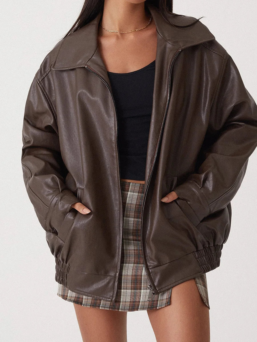 Ivana | Stylish Oversized Leather Bomber Jacket for Women - Effortless Fashion 6