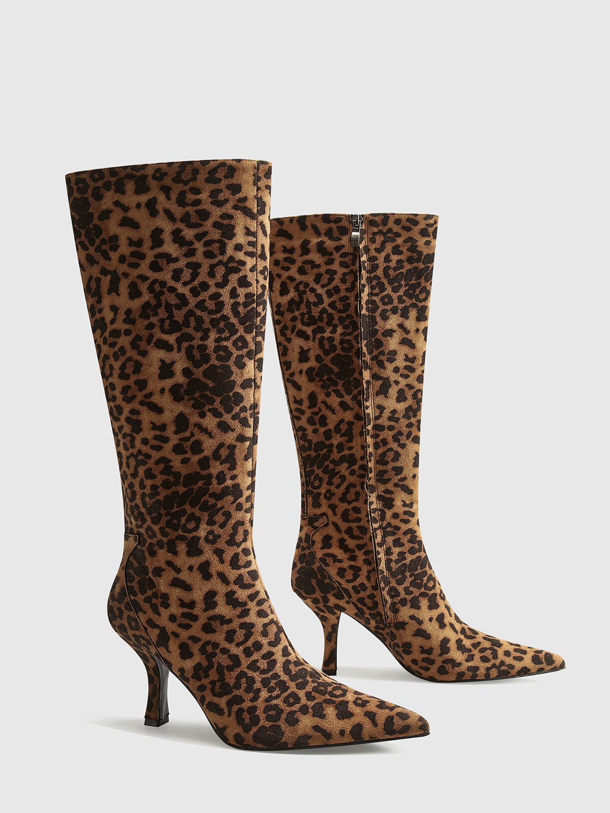 Leopard Print Knee High Boots for Women with Pointed Toe and Mid-Heel – Stylish and Comfortable 5