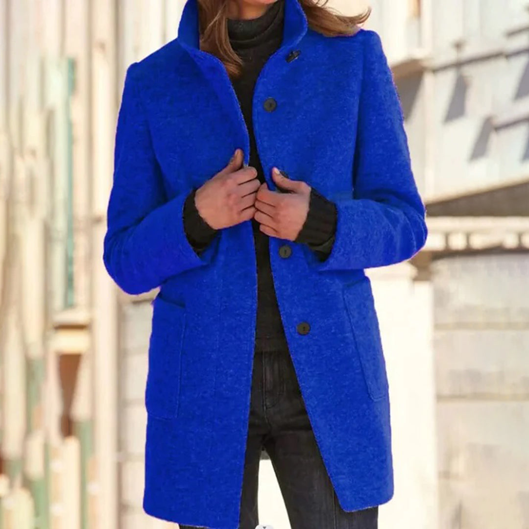 Long women's casual coat with stand-up collar and long sleeves – stylish coat for the office, everyday life and travel 1