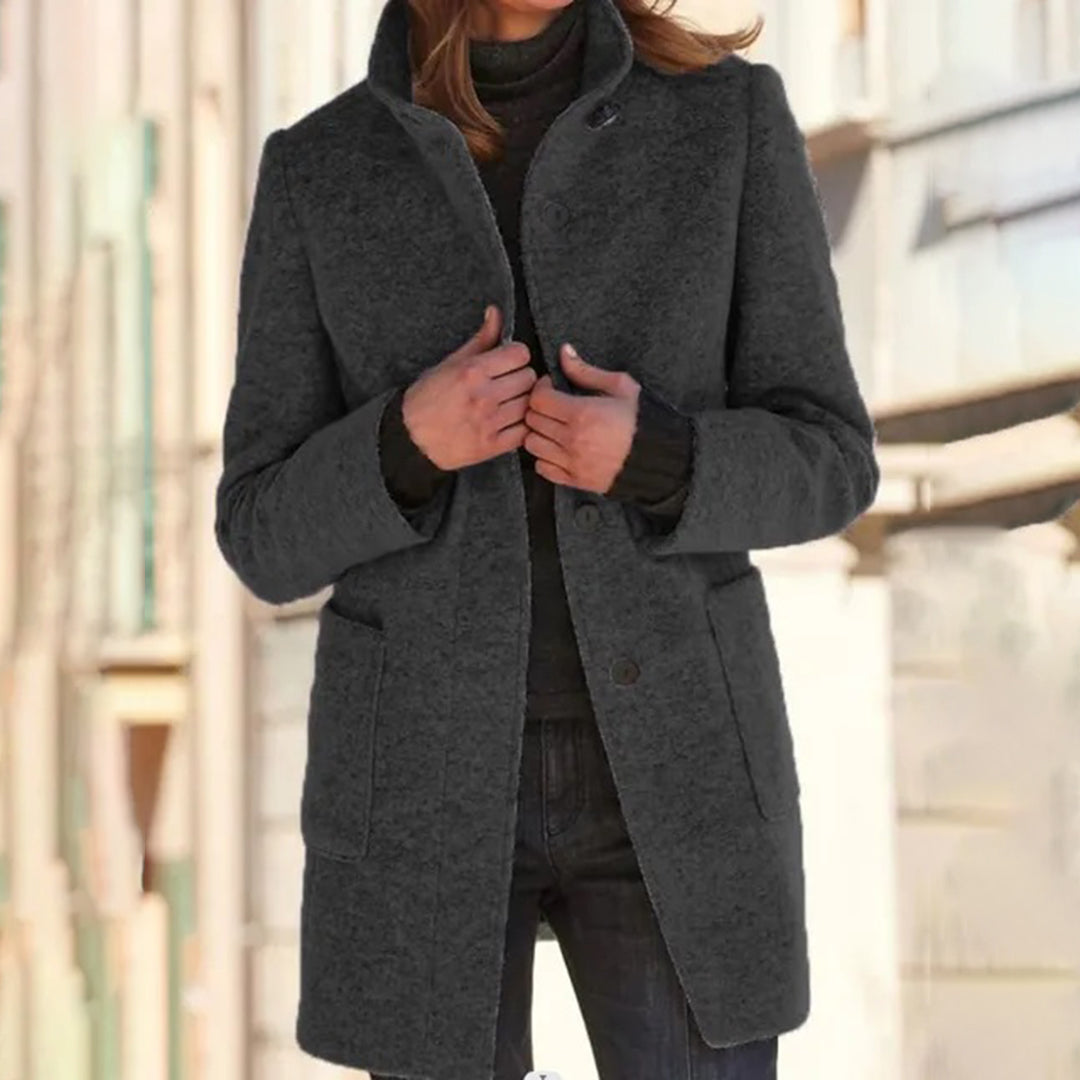 Long women's casual coat with stand-up collar and long sleeves – stylish coat for the office, everyday life and travel 2