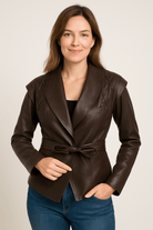 Madonna | Women's Leather Winter Jacket with Tie Belt 1