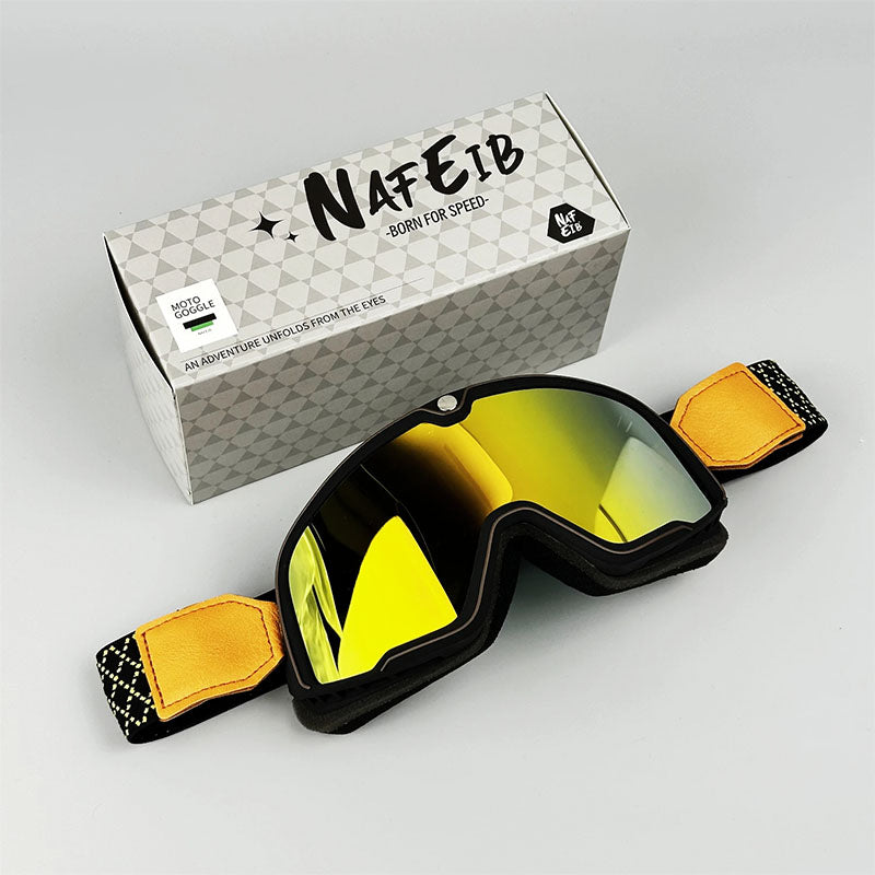 Men's Retro Motorcycle Goggles Fit Over Glasses Durable UV Protection HD Lens 0