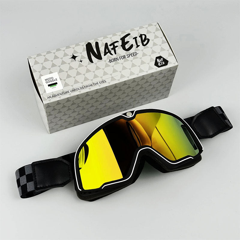 Men's Retro Motorcycle Goggles Fit Over Glasses Durable UV Protection HD Lens 15