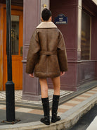 Meredith | Pockets Belted Faux Leather Fleece Jacket 2