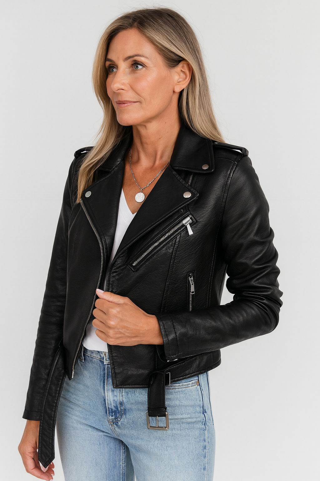 Nina Laurent | Women's Leather Jacket with Stand-Up Collar 1