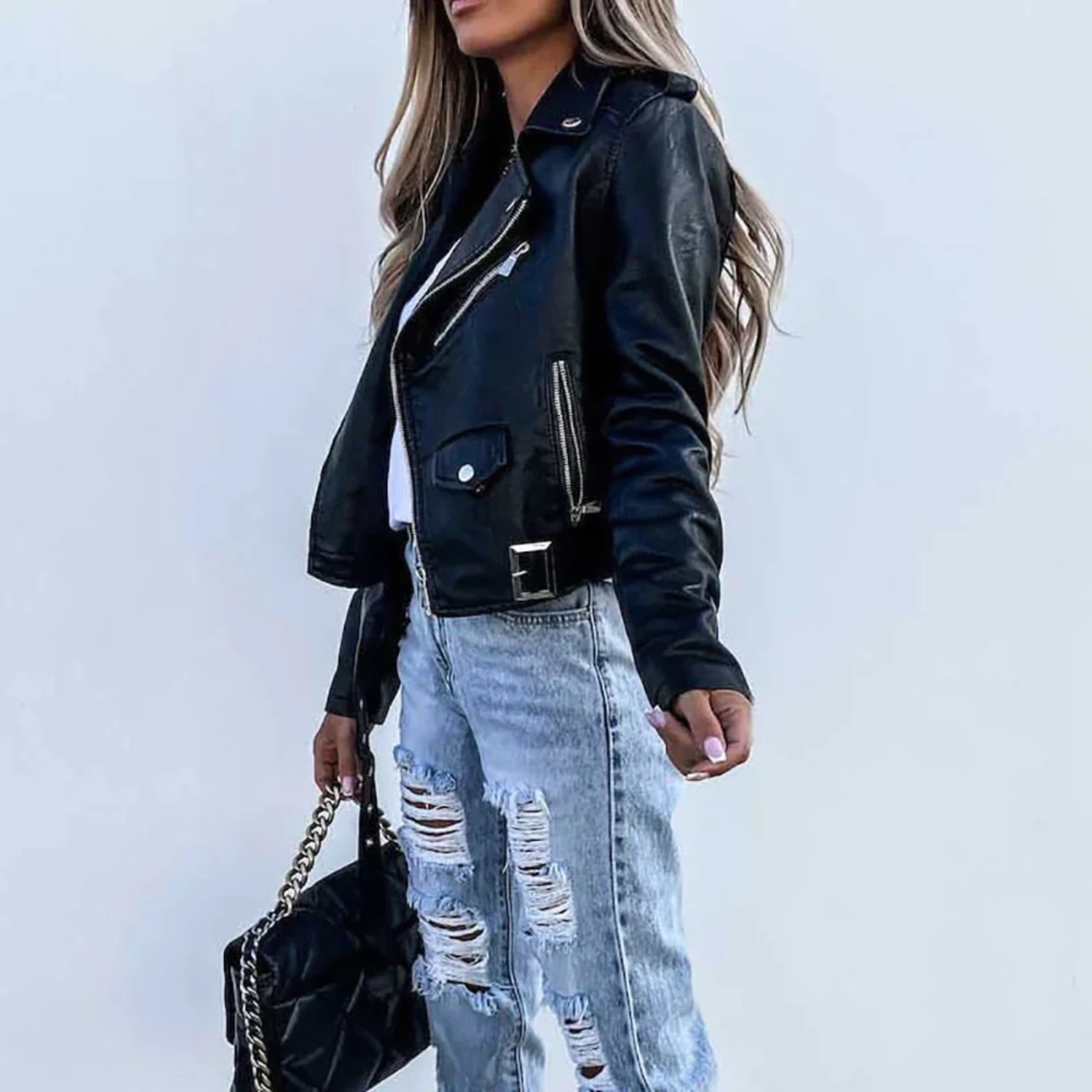 Nina Laurent | Women's Leather Jacket with Stand-Up Collar 2