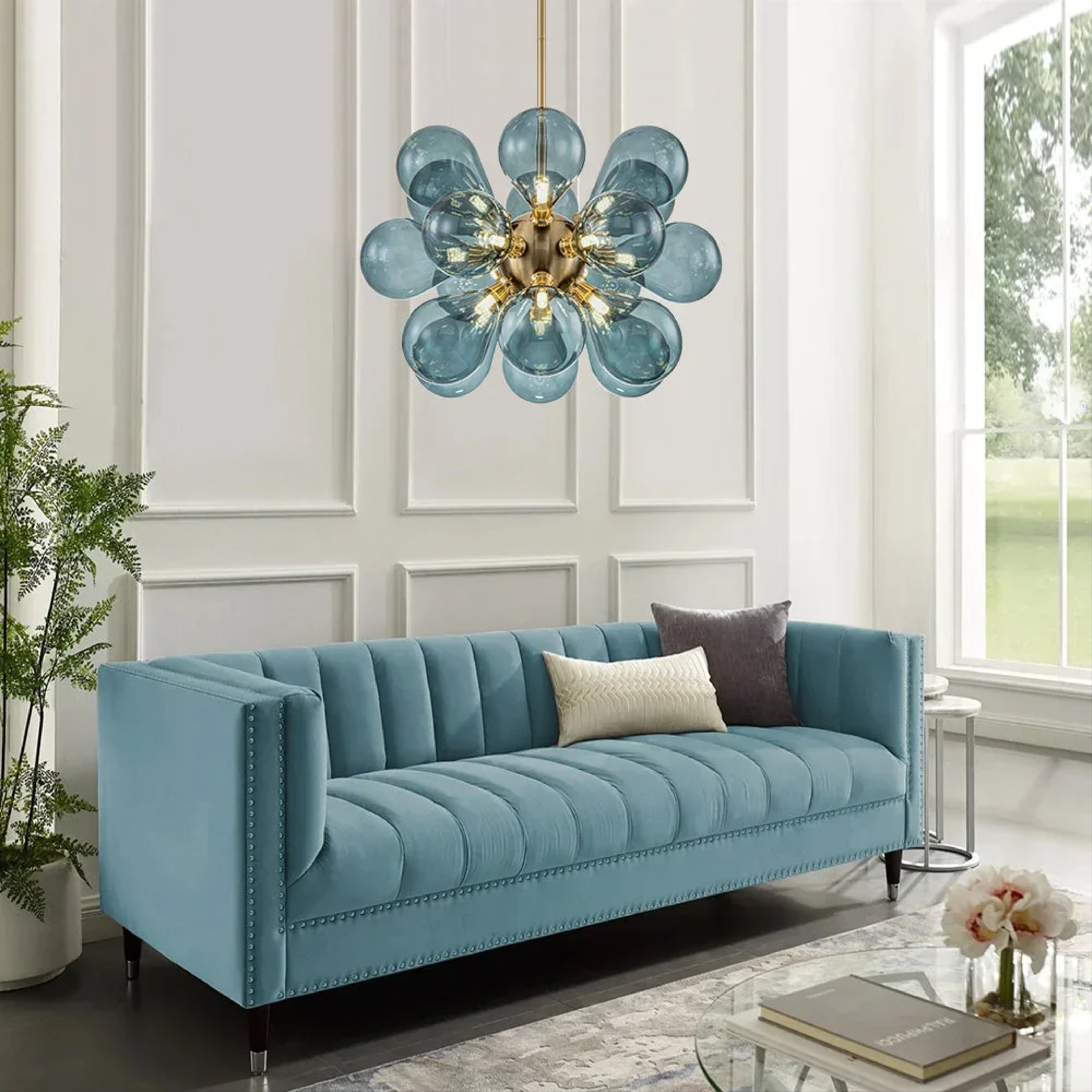 Nomis | Elegant Blue Glass Chandelier Fixture 3