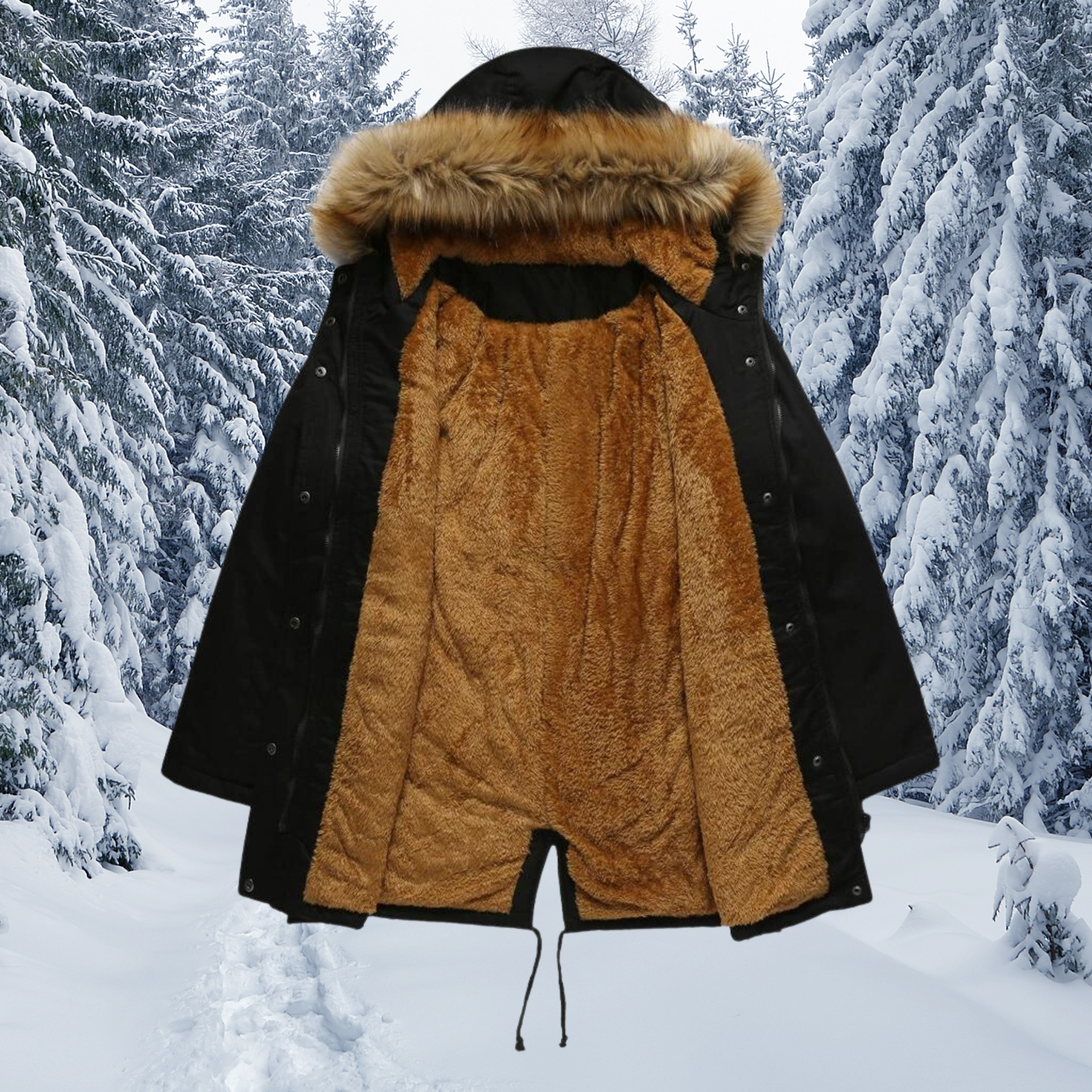 Padded fur collar with hood Warm winter jacket 1