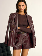Paloma | PU Leather Metal Button Lapel Pocket Blazer 0