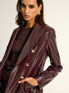Paloma | PU Leather Metal Button Lapel Pocket Blazer 4