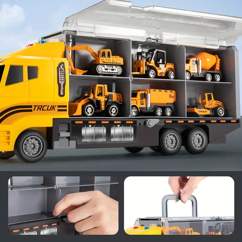 Portable Kids Construction Vehicle Playset – Mini Trucks, Excavators, and Storage Case for Easy Transport 2