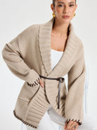 Quincy | Contrast Stitched Shawl Collar Belted Knit Outerwear 0