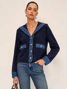 Racy | Sailor Collar Denim Trim Knit Outerwear 5