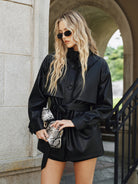 Shane | Stand Collar Belted PU Leather Quilted Jacket 0
