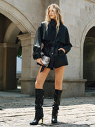 Shane | Stand Collar Belted PU Leather Quilted Jacket 1