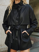 Shane | Stand Collar Belted PU Leather Quilted Jacket 2