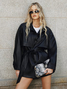 Shane | Stand Collar Belted PU Leather Quilted Jacket 4