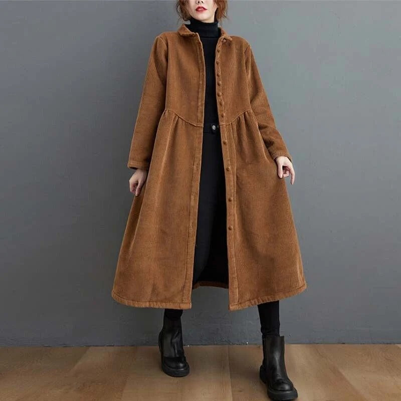 Stylish Women’s Corduroy Winter Coat – Oversized Calf Length Jacket with Button Down Closure 1