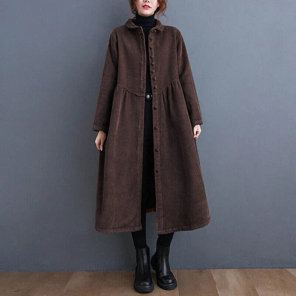 Stylish Women’s Corduroy Winter Coat – Oversized Calf Length Jacket with Button Down Closure 3