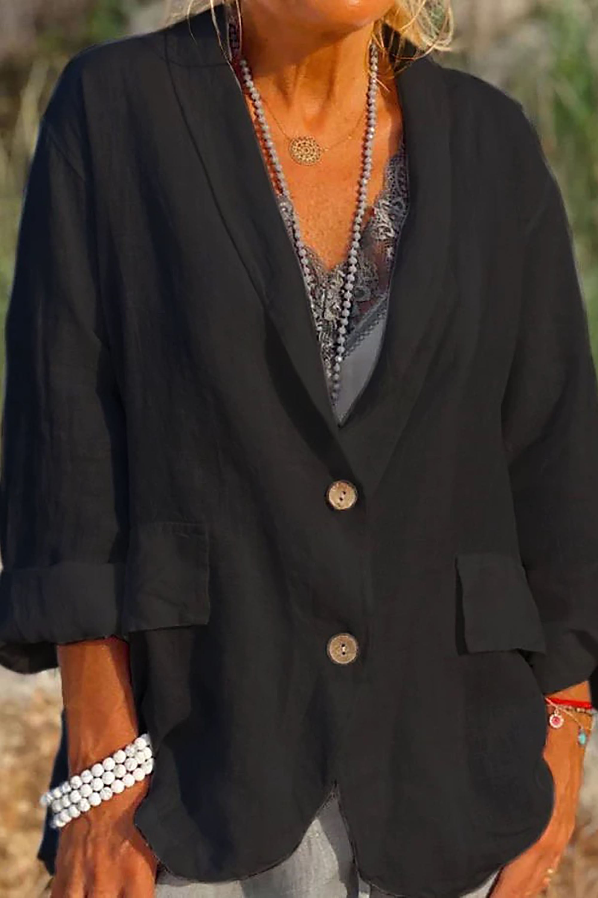 Summer linen jacket for women – stylish leisure wear with a V-neck and comfortable 3/4 sleeves 0