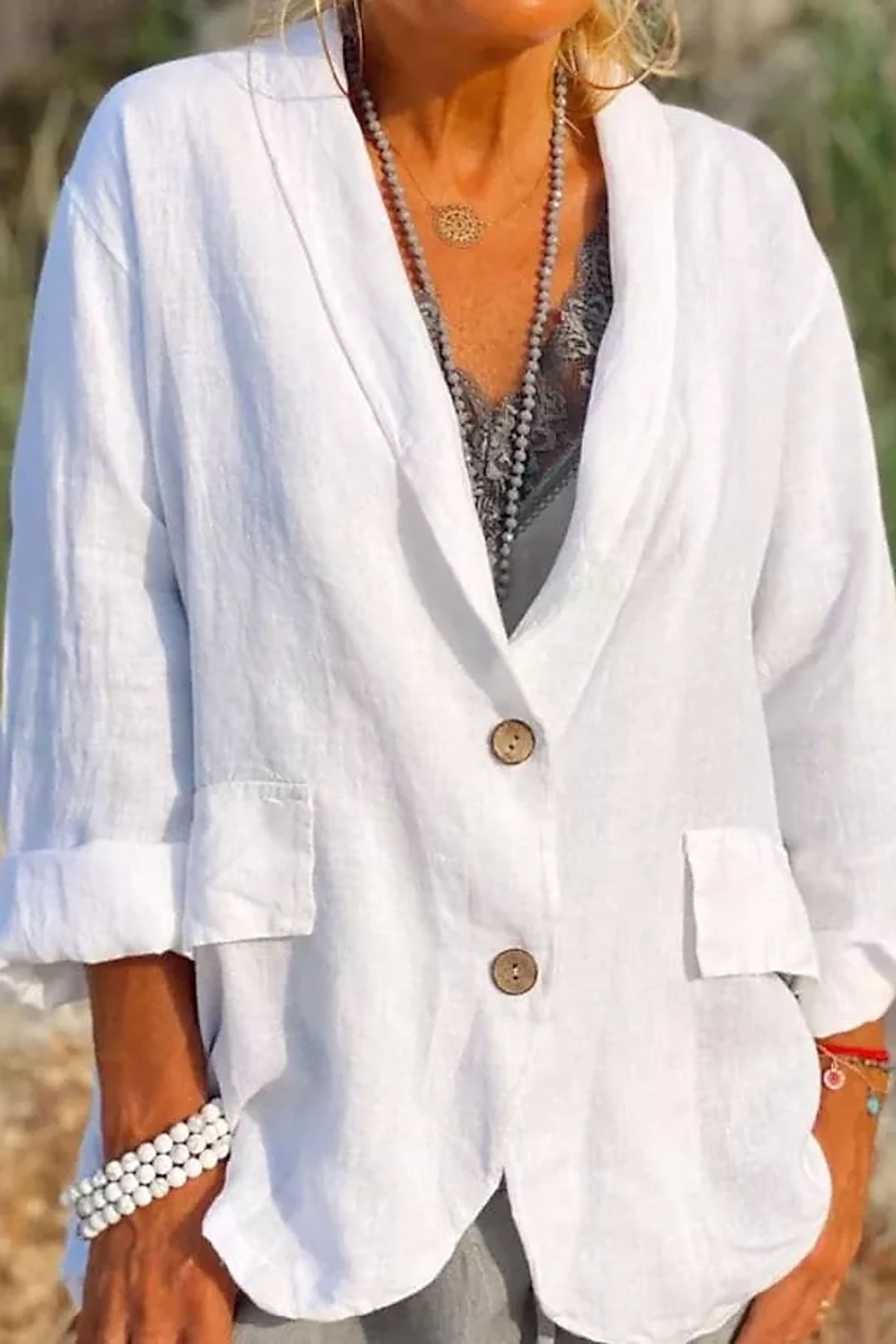 Summer linen jacket for women – stylish leisure wear with a V-neck and comfortable 3/4 sleeves 1