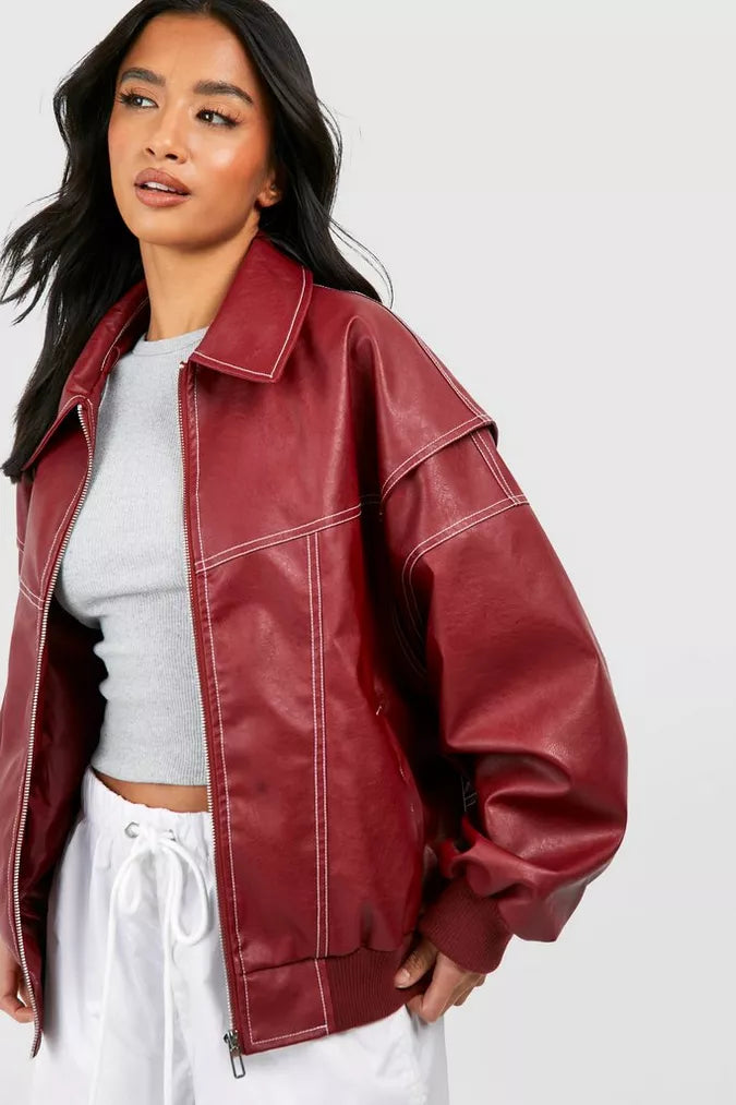 Valentina Ricci | Oversized Red Leather Jacket for Women 1