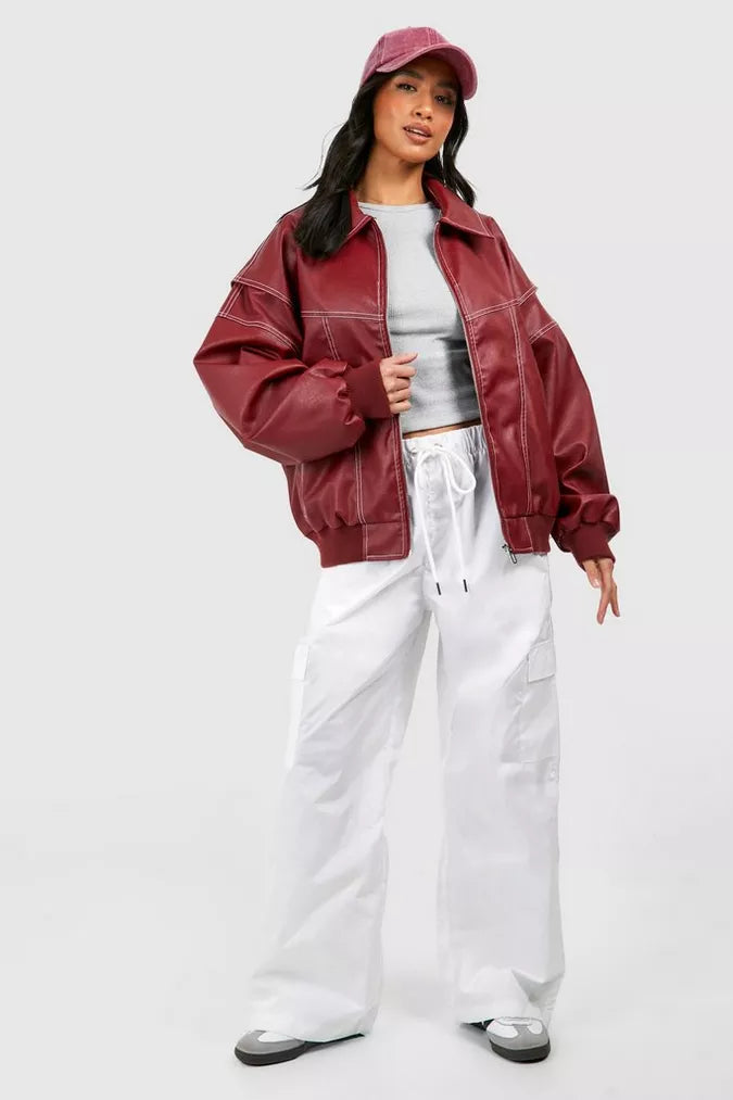 Valentina Ricci | Oversized Red Leather Jacket for Women 3