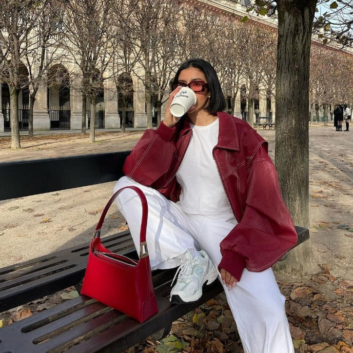 Valentina Ricci | Oversized Red Leather Jacket for Women 6