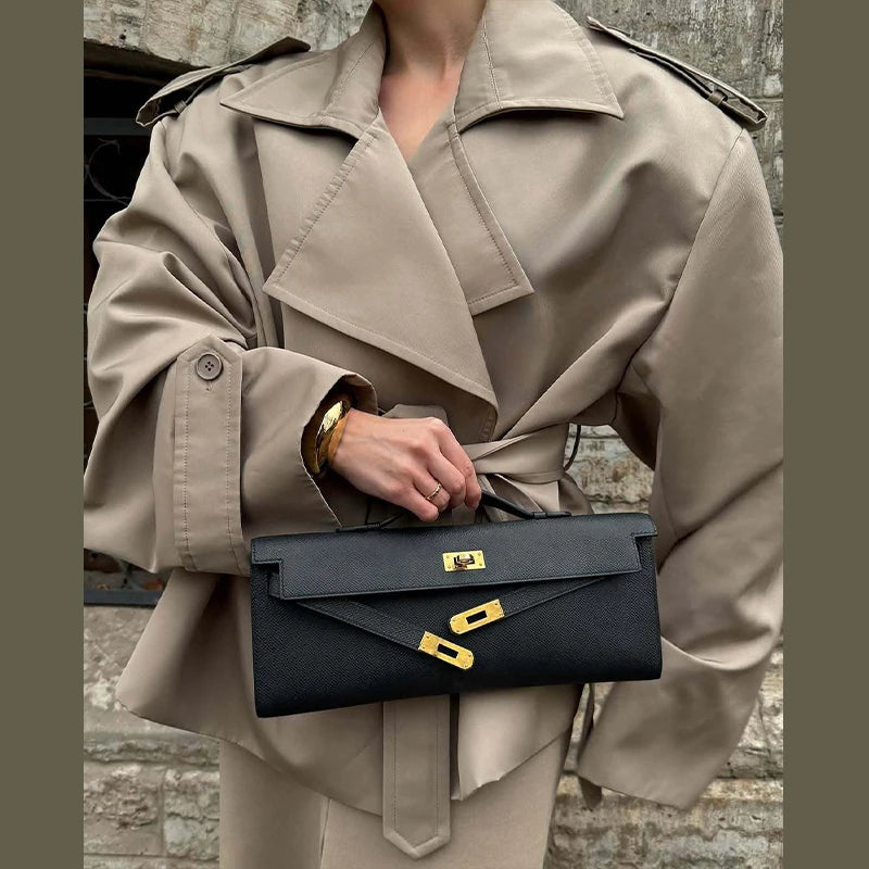 Vintage Women's Short Trench Coat with Turn-Down Collar and Shoulder Pads - Chic Women's Jacket 0