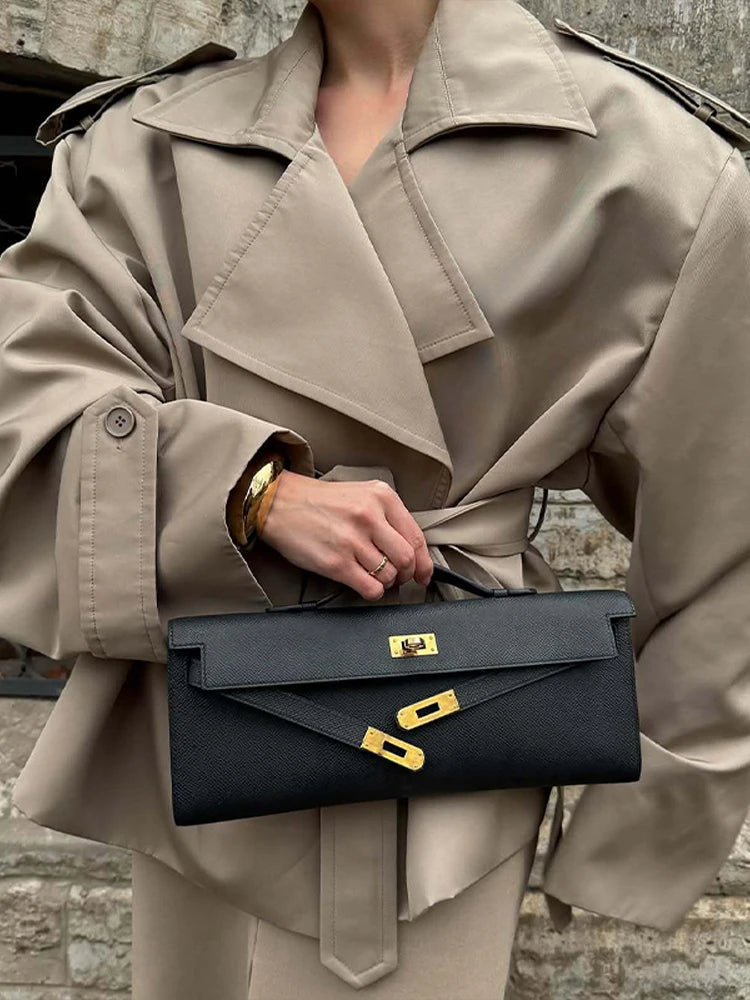 Vintage Women's Short Trench Coat with Turn-Down Collar and Shoulder Pads - Chic Women's Jacket 6