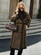 Violette | Double-Breasted Fleece Lined Faux PU Longline Coat 2