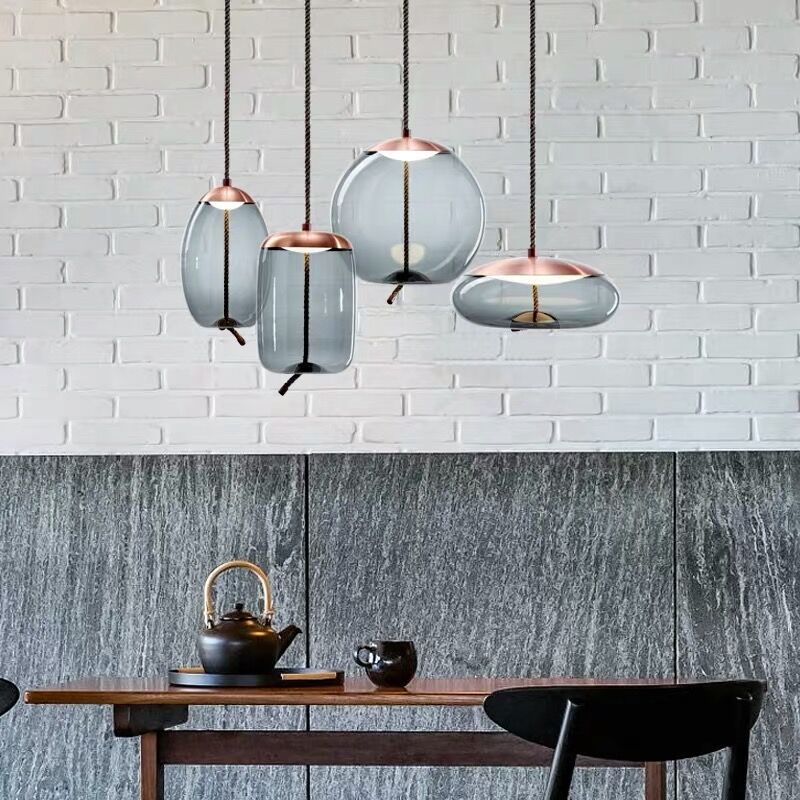 Volith | Hemp Rope Pendant Light in Rose Gold Style 3
