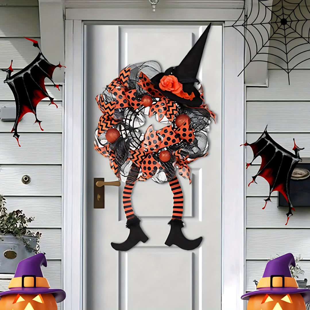 Whimsical Witch Mesh Wreath – Halloween Front Door Decoration for Festive Fun 2