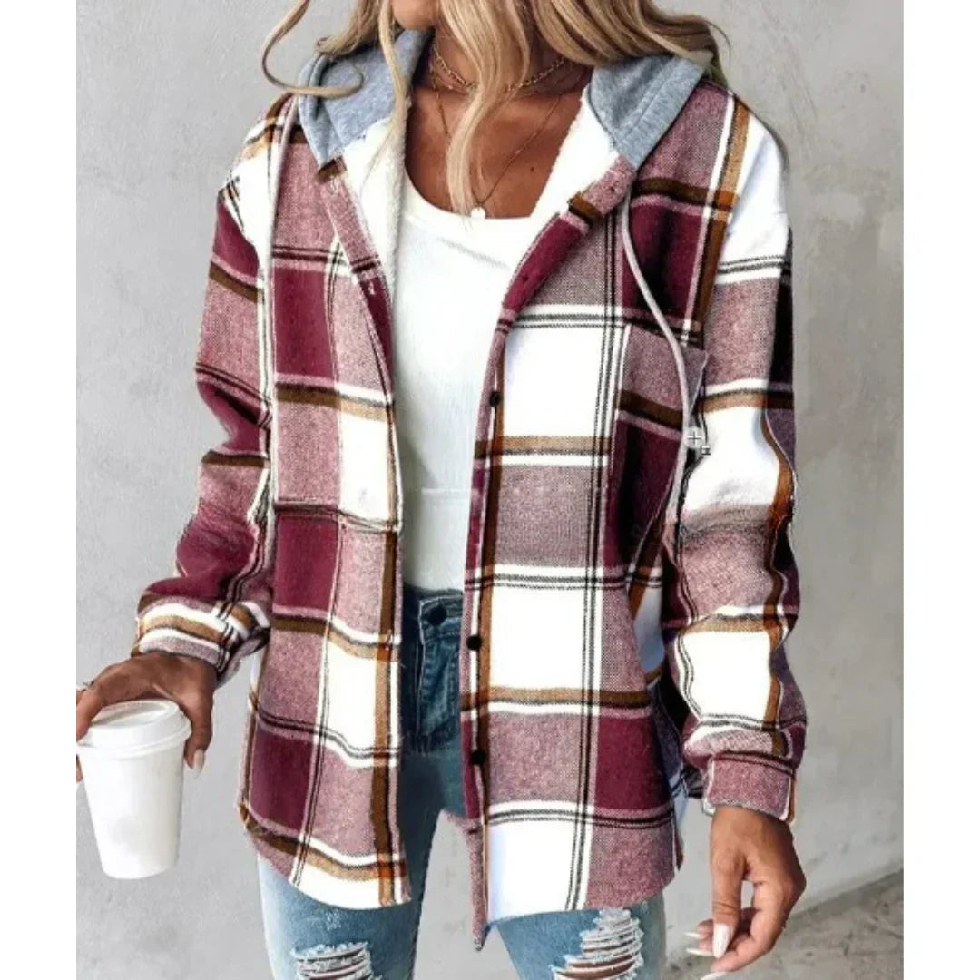 Women's Checked Hooded Coat 1