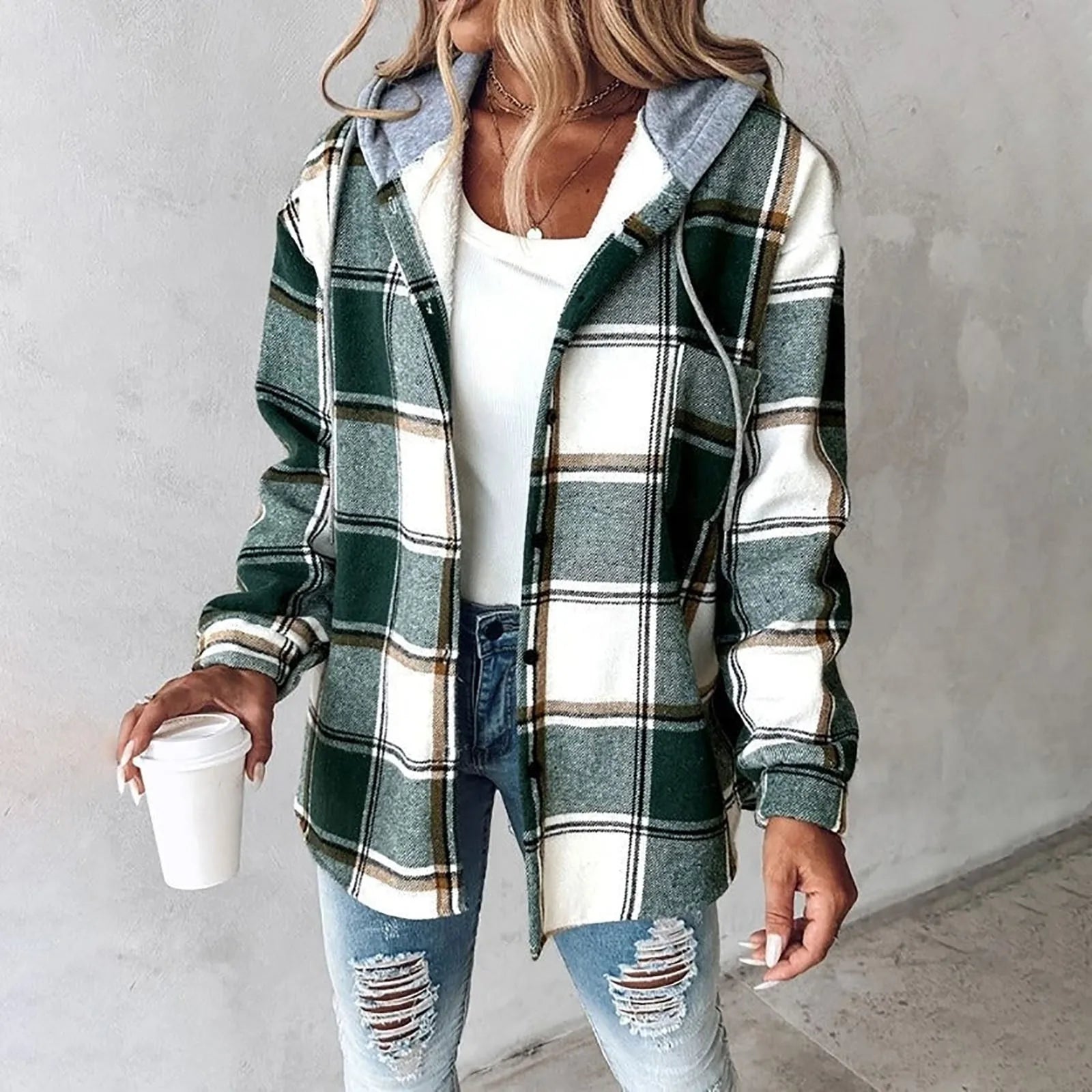 Women's Checked Hooded Coat 2