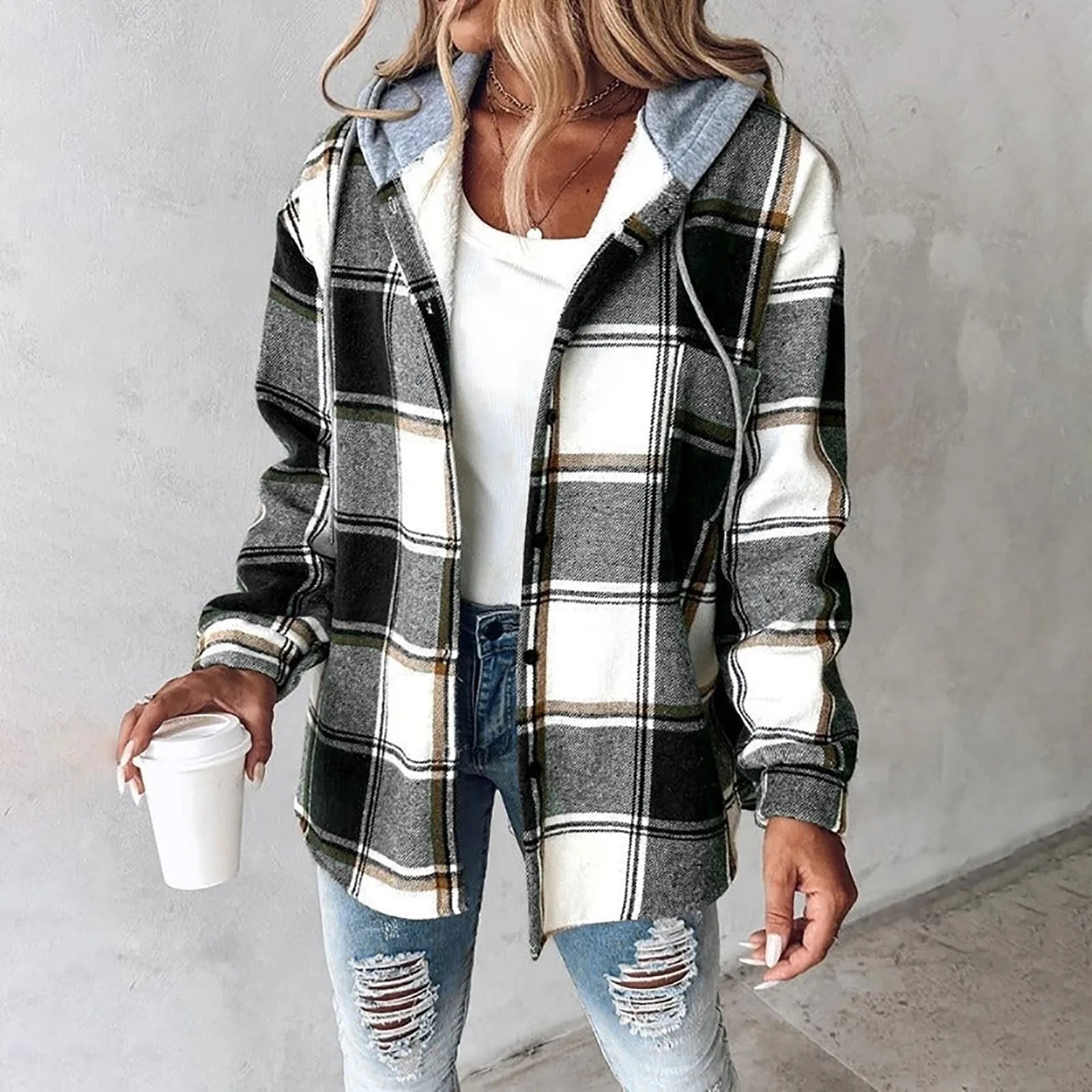 Women's Checked Hooded Coat 3