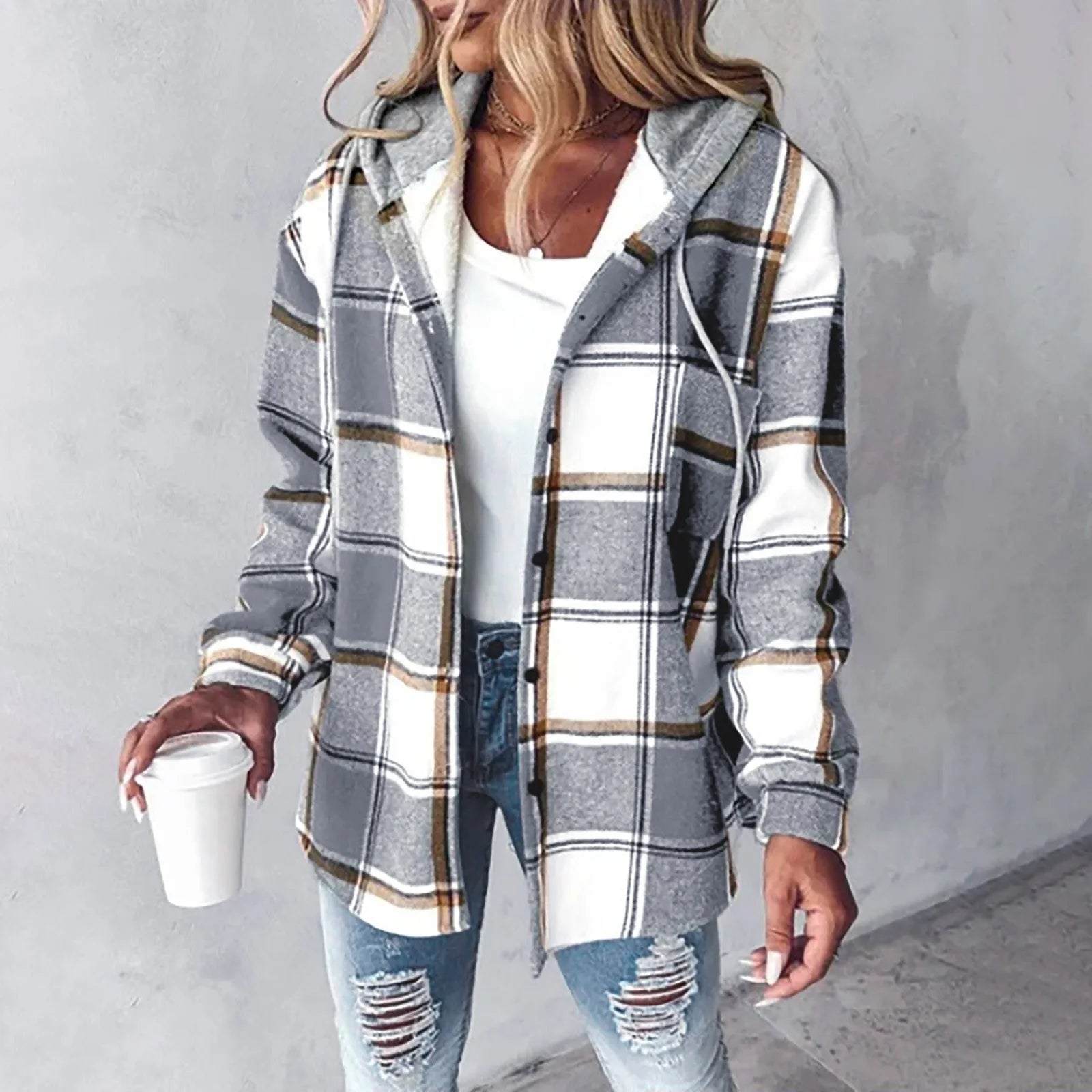 Women's Checked Hooded Coat 5