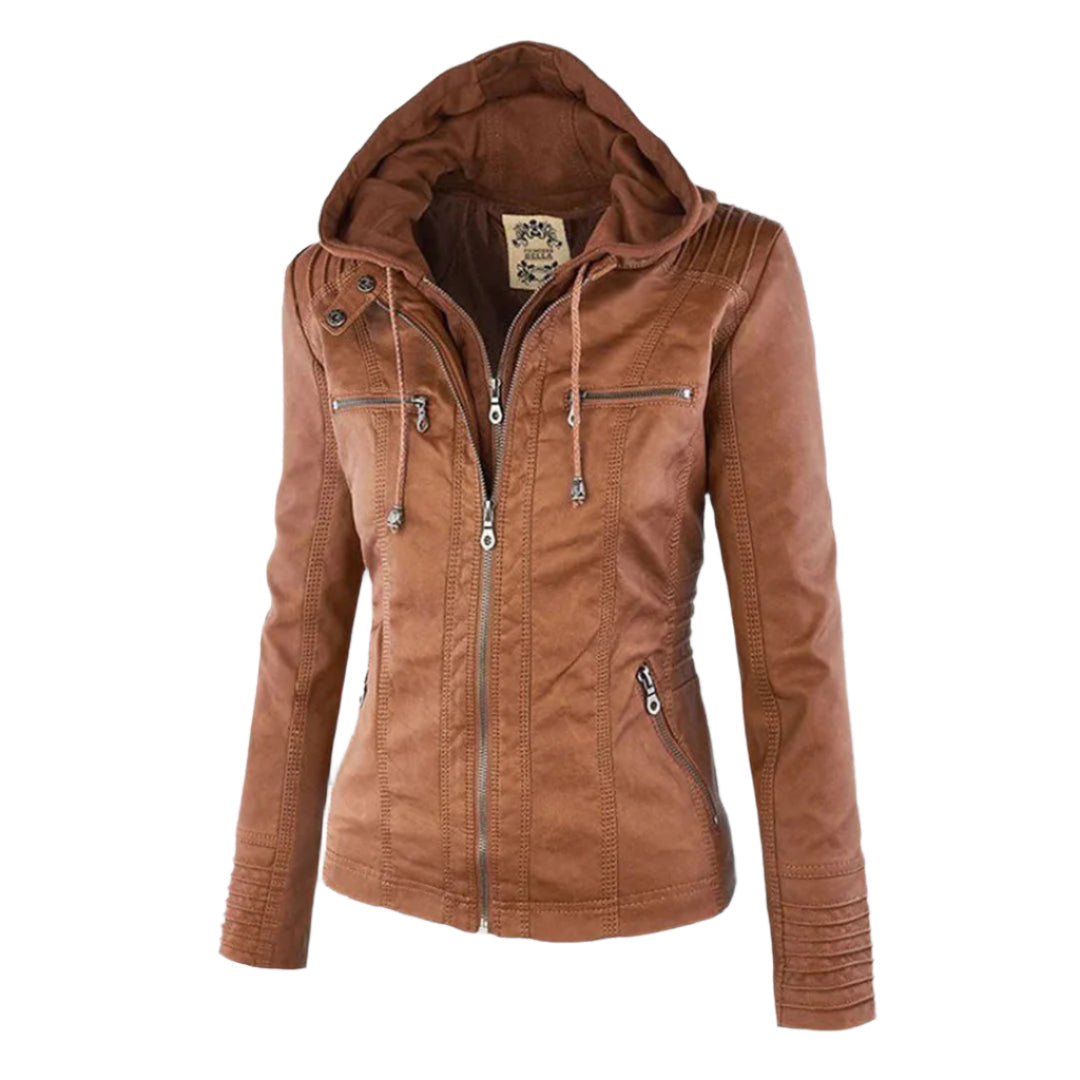 Women's Leather Hooded Jacket | Lightweight Moto Style 1