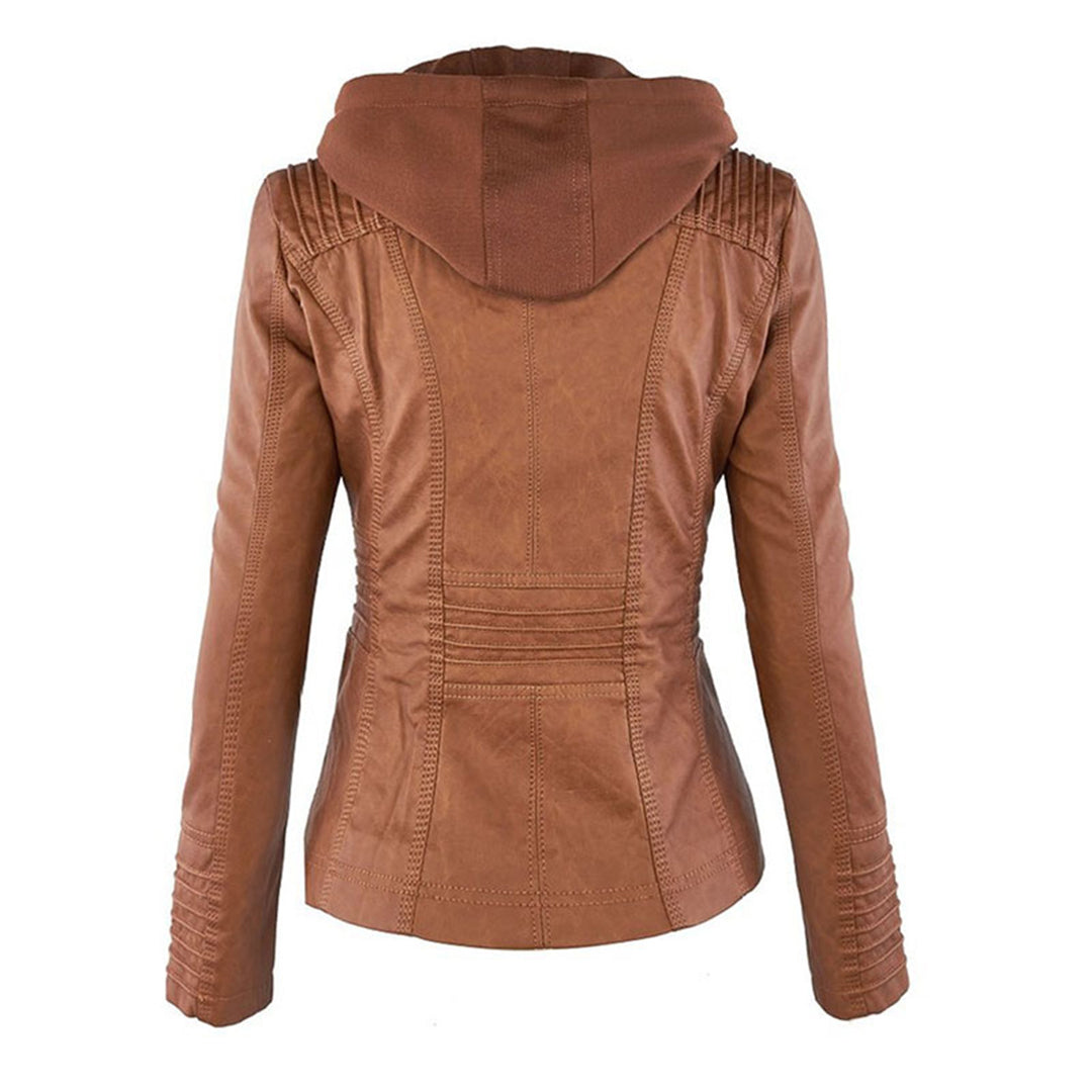 Women's Leather Hooded Jacket | Lightweight Moto Style 2