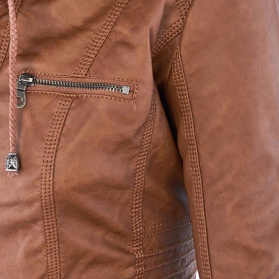 Women's Leather Hooded Jacket | Lightweight Moto Style 3